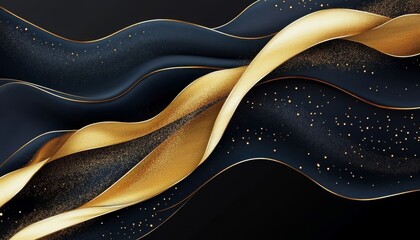 Canvas Print - elegant dynamic backdrop with flowing navy and shimmering golden ribbons for modern designs