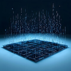 Wall Mural - Abstract digital data streams flowing onto a glowing, gridded platform.