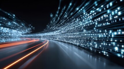 Wall Mural - futuristic digital data highway with fast speed data streams and global connectivity networks