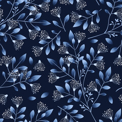 Wall Mural - seamless blue beautiful pattern. leaves illustration.