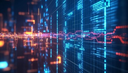 Wall Mural - futuristic hi-tech network data exchange visualization with binary code and digital grid elements