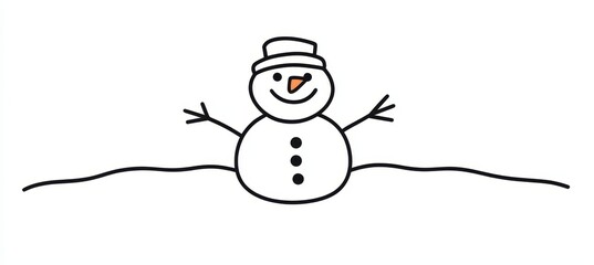 Wall Mural - Playful Children s Drawing of a Snowman with a Colorful Hat and Snowdrift in Minimalist Style
