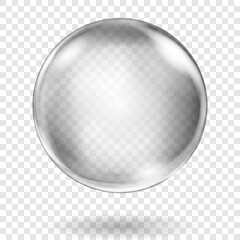 Wall Mural - Large translucent gray sphere with highlights and soft shadow on transparent background, vector illustration for design projects and creating creative works.