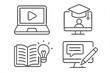 © Daniela - Online education and e-learning vector icon set. Thin line symbols for distance learning, webinar, digital courses, and online university. Pictograms for study, knowledge, and test.