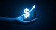 © graphiczone872 - Hand holding glowing dollar sign with rising arrow and coins symbolizing financial growth and success