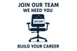 © Gerry - We are hiring announcement. Join our team concept. Business recruitment advertising. Empty office chair with a vacant sign. Job opportunity and employment background.