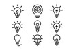 © Jakzui - Light bulb icon vector set. Creative lightbulb collection for innovation, idea, solution, and brainstorming concepts. Electricity and energy symbol. Brain in a lamp.