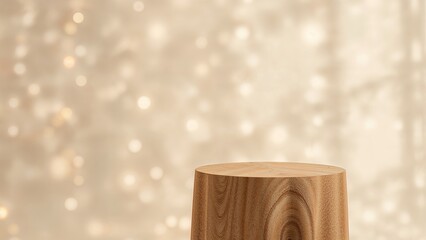 Canvas Print - empty rustic wooden table in front of a softly blurred interior with bokeh lights, ideal for product
