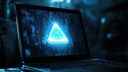 Wall Mural - laptop screen displays warning alert on blue-tinged background