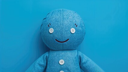 Wall Mural - sweet blue-colored voodoo doll plaything for children displayed on a blue background. graphic.