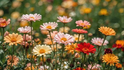 Wall Mural - A variety of colorful flowers thriving in the warm summer daylight