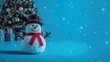 © The 2R Artificiality - Seasonal snowman mat embellishment positioned on a blue chroma key for film production