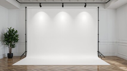 Wall Mural - white wall with detailed interior art ideal for picture editing and virtual backgrounds