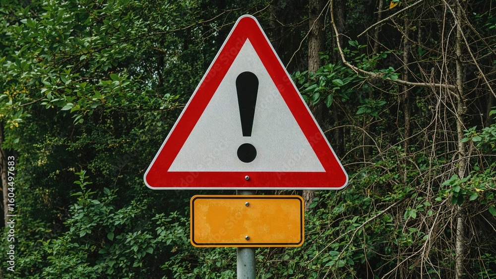 Unmark Sign Alert symbol in a triangular traffic sign with an exclamation mark on a ...