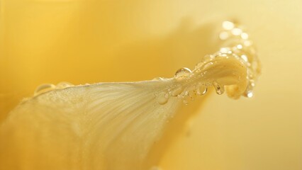 Wall Mural - Close-up of a yellow flower petal covered in dew drops
