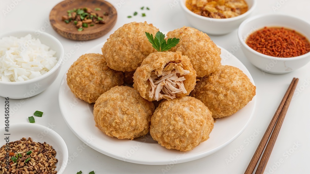 Spicy chicken-filled fried tapioca snacks, known for their chewy ...