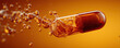 © iwaart - Fluids and capsule interact in vibrant colors against an orange backdrop highlighting medicinal qualities
