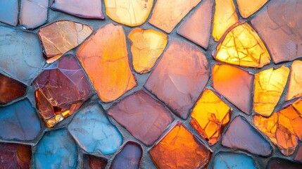 Wall Mural - colorful mosaic wall design featuring glass tiles illuminated by sunlight