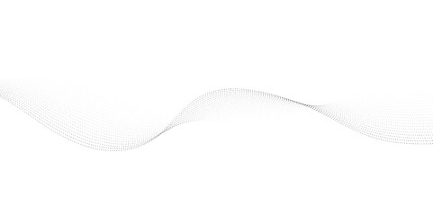 Wall Mural - dynamic particle waves in a halftone gradient form a flowing dot curve against a white backdrop, emb