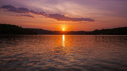 Wall Mural - sunset over a breezy lake with rippling waves