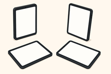 Isometric tablet mockup collection vector set. Digital devices various angles white empty screens. Technology gadget illustration design template presentation