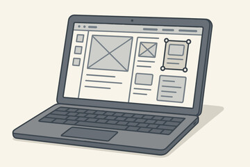 website wireframe prototype on laptop computer screen. web development ui ux design layout planning.