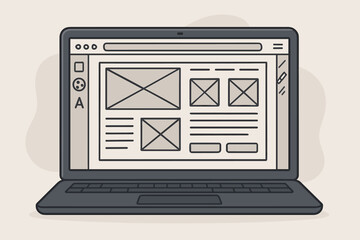 website wireframe prototype mockup on laptop screen. web development ui ux design interface layout. 
