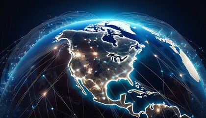 Wall Mural - global network connections around north america