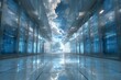 © SUPHANSA - Futuristic Data Center Interior with Reflective Surface and Soft Light Breaking Through the Clouds in a High-Tech Environment