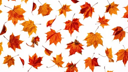 Wall Mural - Vibrant autumn foliage drifting gently against a white backdrop, evoking a sense of weightlessness.