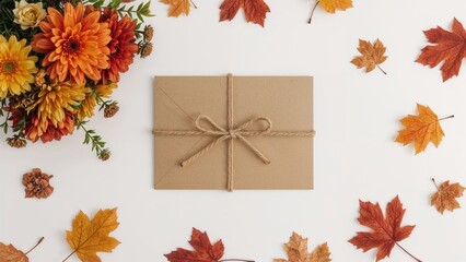 Wall Mural - Invitation card design showcasing fall foliage with natural elements