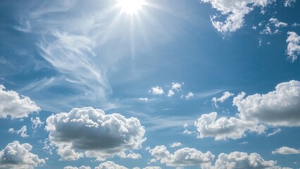 Wall Mural - A backdrop of clear blue skies dotted with fluffy white clouds