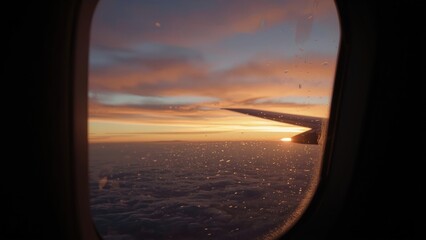Wall Mural - Breathtaking early morning light captured from inside a plane with a dark setting