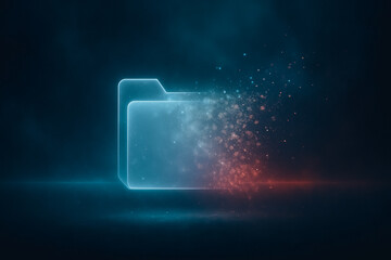 Wall Mural - data integrity: a digitally rendered image of a glowing data folder undergoing a transformation. cap