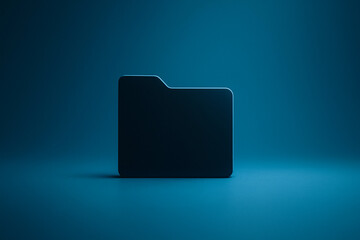 Wall Mural - dark folder: minimalist rendering of a dark folder, placed centrally against a blue backdrop, symbol