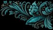 © mbejo - Ornate teal floral design on a black background.