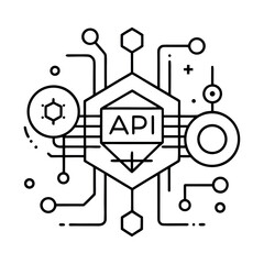 Minimalist Line Art Icon of API – Futuristic Tech Flat Vector Design