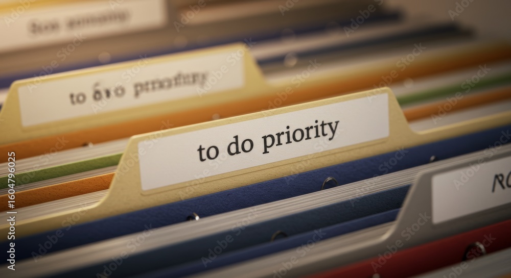 Prioritize Files Organization system with labeled file folders for managing tasks and ...