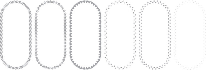 minimal oval dashed border frame set in grayscale outline style. simple dotted label design elements