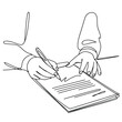© firoj - Continuous line drawing of hands signing a document with a pen