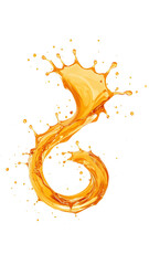 Wall Mural - Dynamic splash of amber liquid swirling elegantly against a featureless space creating a