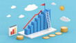 © SHALINA - 3d growth chart with ladder and flag reaching for the sun and sky