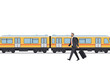 © charly - Businessman Walking with Suitcase Beside Yellow Train.