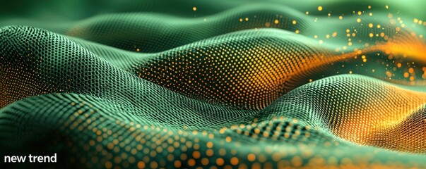 Wall Mural - abstract wavy surface with vibrant green and orange glowing dots