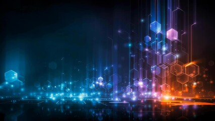 Wall Mural - digital hexagons with neon lights and glowing lines, representing a futuristic ai technology theme