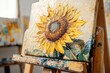 © jayantha - A vibrant oil painting of a sunflower on an easel, showcasing impasto technique.