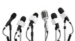 © Rasel69 - A row of microphones are set up for a media press conference ready to capture news and interviews isolated on transparent background