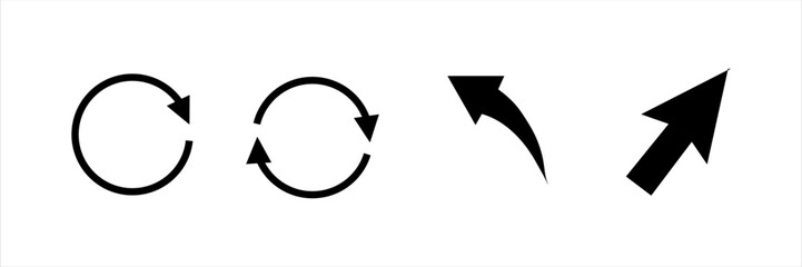 Arrow icons including circular, refresh, curved and upward symbols. Navigation, direction and interface elements for UI, UX, web and app design.
