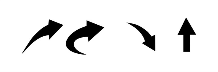 Arrow icons with curved and straight directions. Navigation, pointer and interface symbols for UI, UX, web and app design.