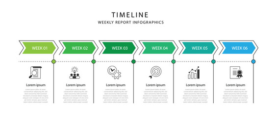 Wall Mural - Timeline process infographic template with 6 step and icons suitable for business information and web presentation.